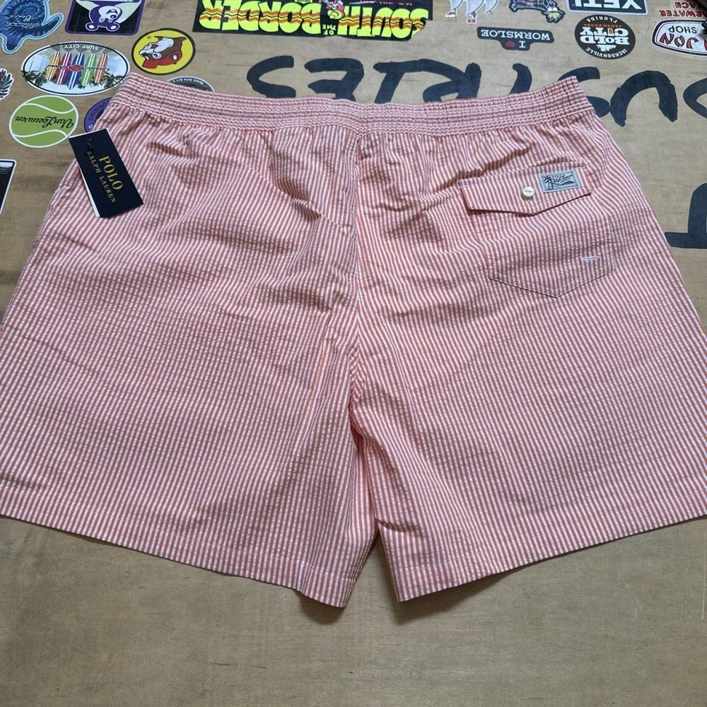 Polo Ralph Lauren Orange‎ SEERSUCKER Traveler Swim Trunks Bathing Suit NWT 1XB
